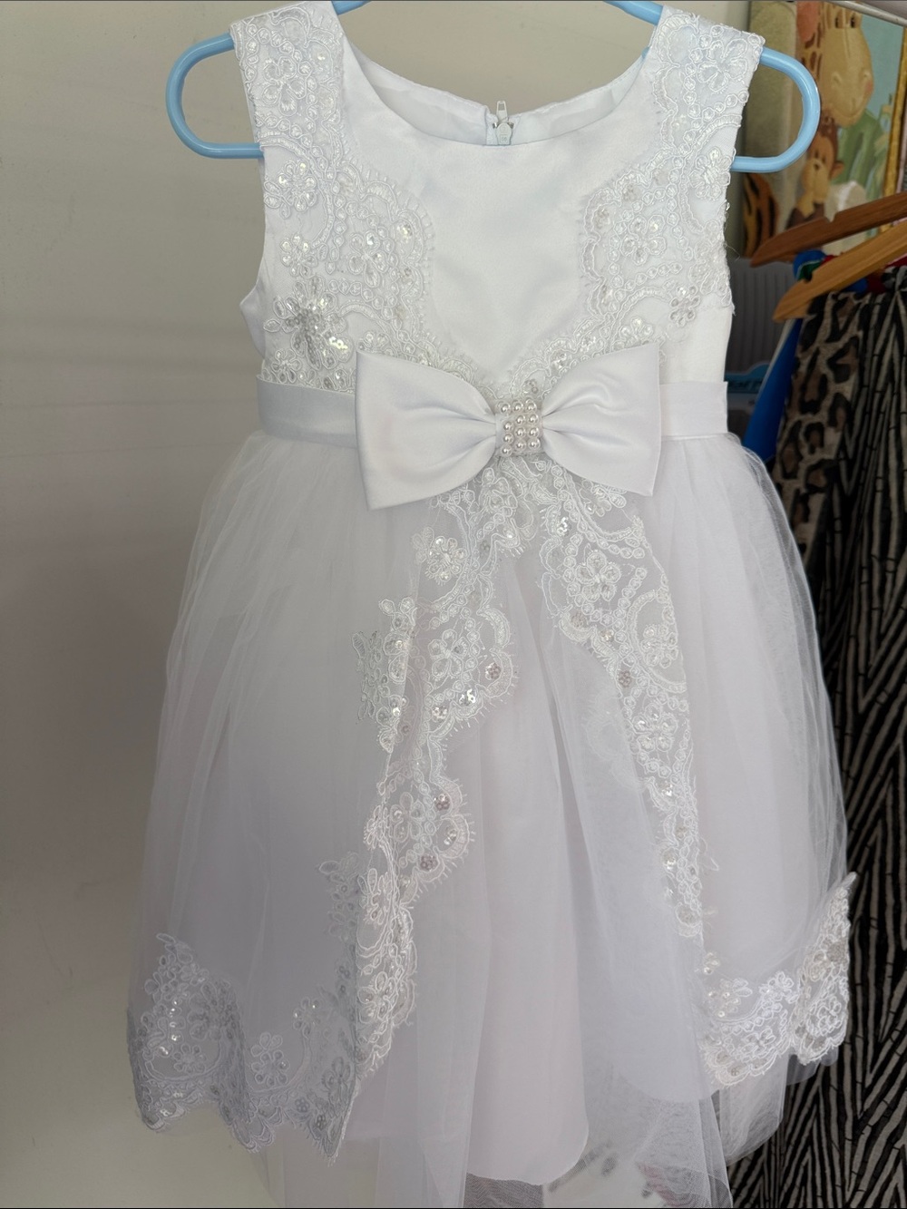 White Lace & Tulle Formal Dress for Girls with Bow